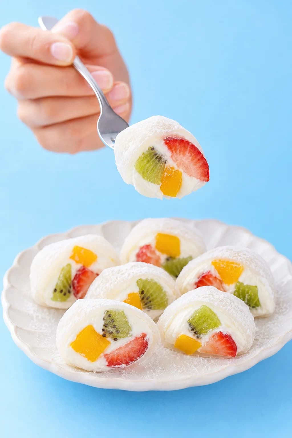 Rice paper mochi with fruit and yogurt
