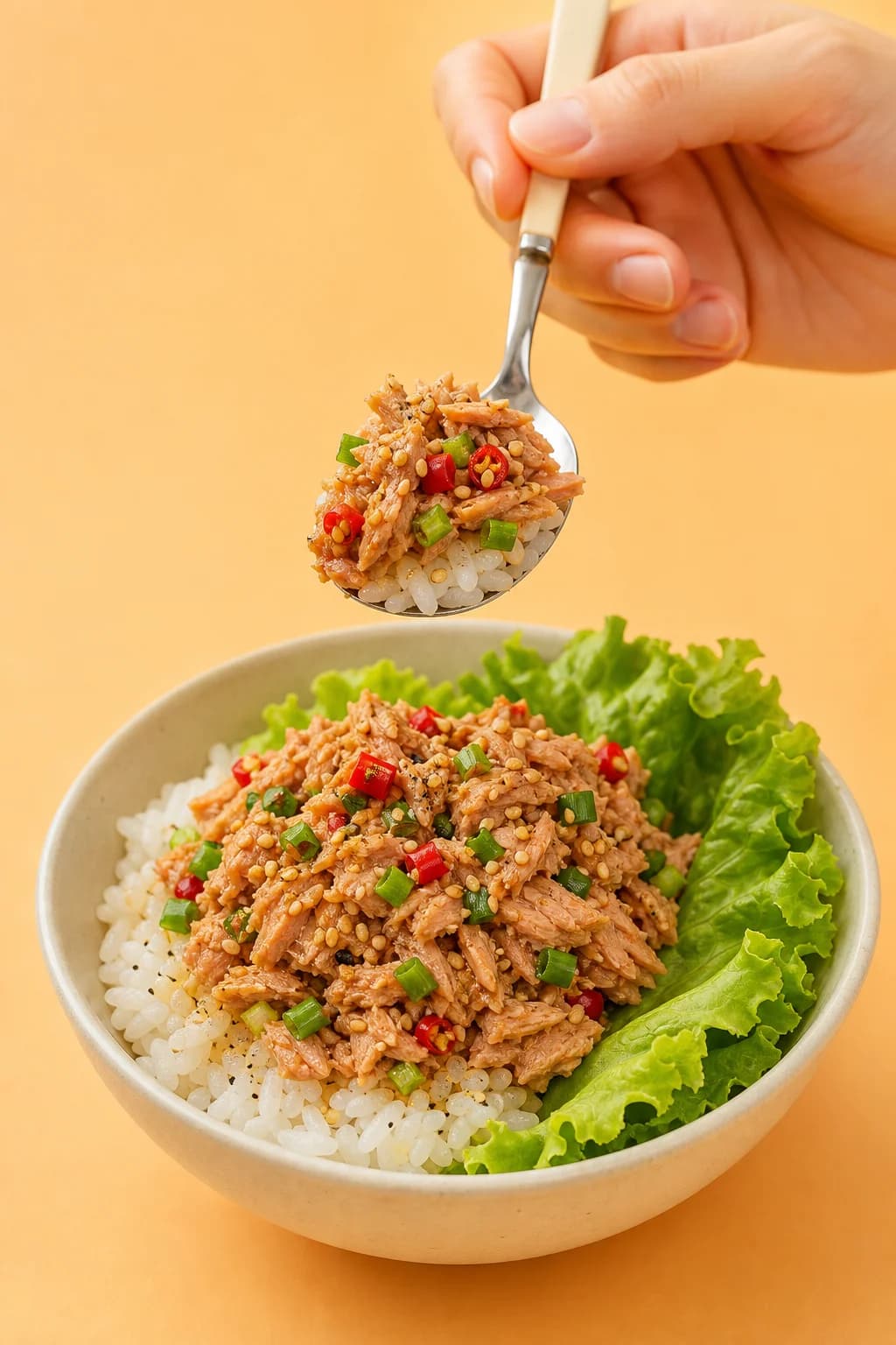 Korean spicy soy marinated canned tuna bowl