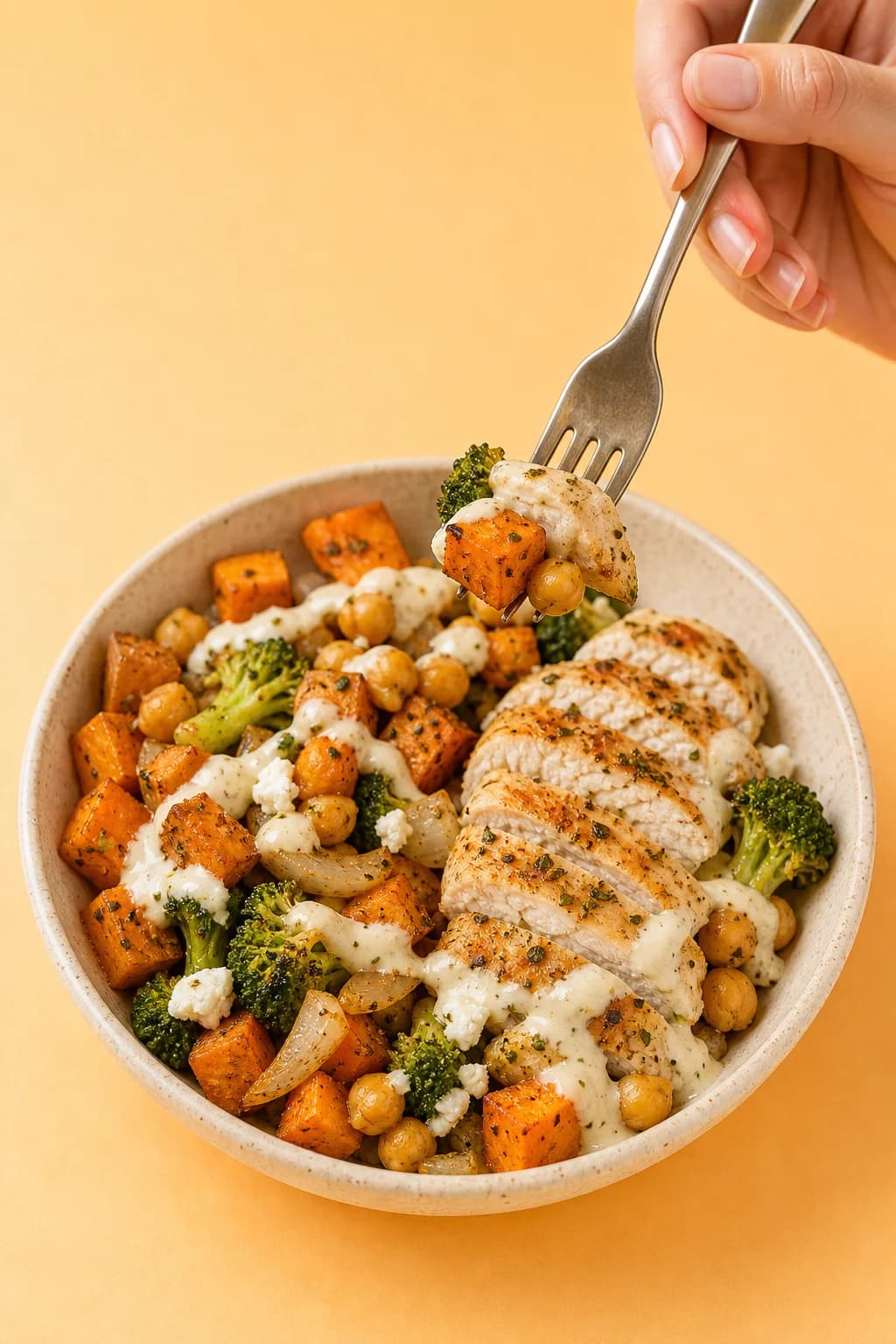 Baked feta chicken and sweet potato meal prep